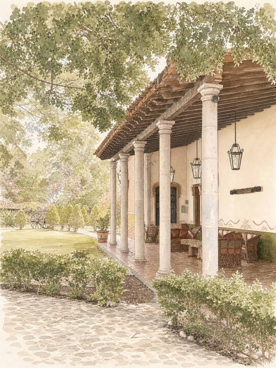 Portales de Hacienda de Oriente en acuarela