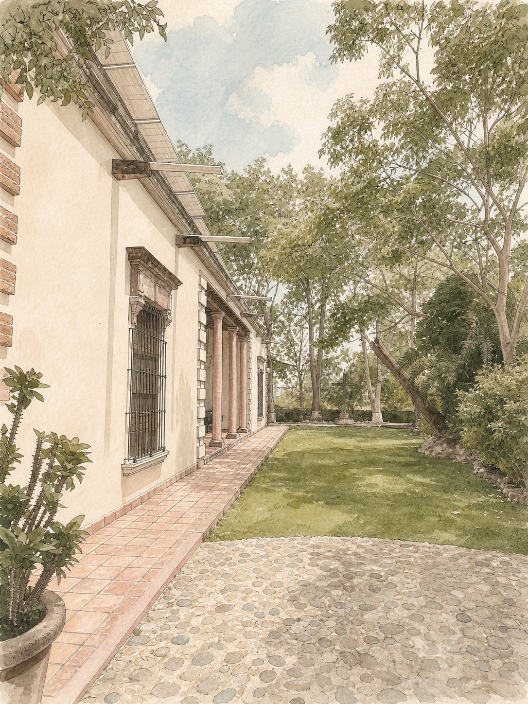 Jardines de Hacienda de Oriente en acuarela