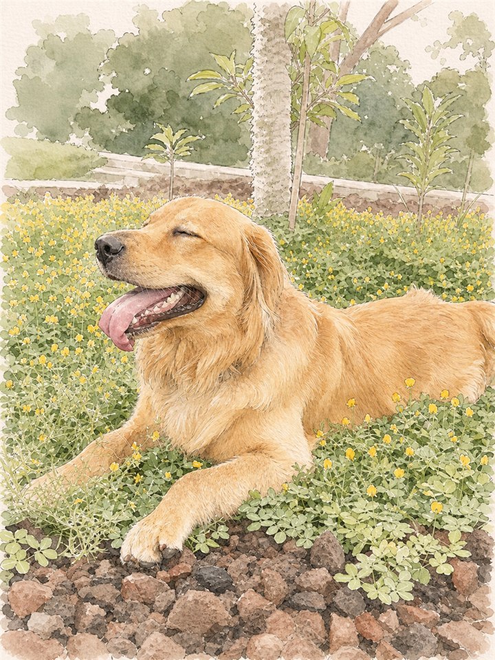 Simba en acuarela entre flores amarillas
