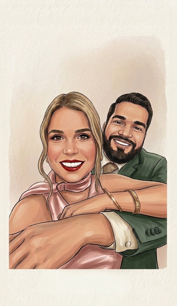 Retrato en acuarela de Luz Alejandrina y Marco abrazados